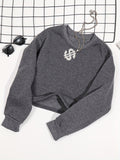 Romildi 2pcs Long Sleeve Casual Sports Sets, Fleece Liner Crew Neck Pullover Sweatshirt & Casual Loose Sweatpants, Women's Activewear