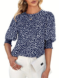 Romildi Romildi Summer Puff Sleeve Blouse, Half Sleeve Crew Neck Casual Top, Women's Clothing