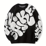 Benpaolv Plus Size Men's Creative Letters Print Sweater Fashion Casual Knit Crew Neck Pullover Fall Winter, Men's Clothing