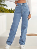 Romildi High Waist Whiskering Light Wash Mom Jeans, Water Ripple Embossed Loose Straight Leg Denim Pants, Women's Denim Jeans & Clothing