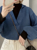 Romildi Solid Color Open Collar Pullover Sweatshirt, Casual Long Sleeve Lapel Sweatshirt For Fall & Winter, Women's Clothing