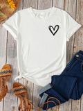 Romildi Heart Print Graphic T-Shirt, Short Sleeve Crew Neck Casual Top For Spring & Summer, Women's Clothing