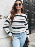 Romildi Striped Crew Neck Pullover Sweater, Casual Long Sleeve Knitted Sweater, Women's Clothing