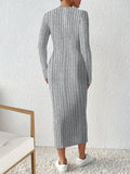 Romildi Half Zip Ribbed Dress, Casual Solid Long Sleeve Every Day Dress, Women's Clothing