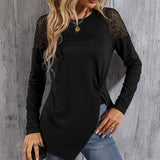 Romildi Solid Long Sleeve Blouse, Crew Neck Casual Every Day Top For Spring & Fall, Women's Clothing