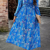 Romildi Floral Print Maxi Dress, Casual V Neck Long Sleeve Dress, Women's Clothing