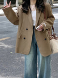 Romildi Double Breasted Lapel Blazer, Elegant Long Sleeve Blazer For Spring & Fall, Women's Clothing