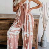 Romildi Romildi Plus Size Boho Jumpsuit, Women's Plus Tie Dye V Neck Medium Stretch Loose Fit Jumpsuit