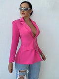 Romildi Solid Button Front Blazer, Elegant Long Sleeve Slim Outwear, Women's Clothing