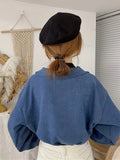 Romildi Solid Color Open Collar Pullover Sweatshirt, Casual Long Sleeve Lapel Sweatshirt For Fall & Winter, Women's Clothing