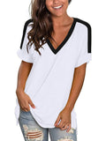 Romildi Loose V Neck Simple T-shirt, Casual Short Sleeve Fashion Summer T-Shirts Tops, Women's Clothing