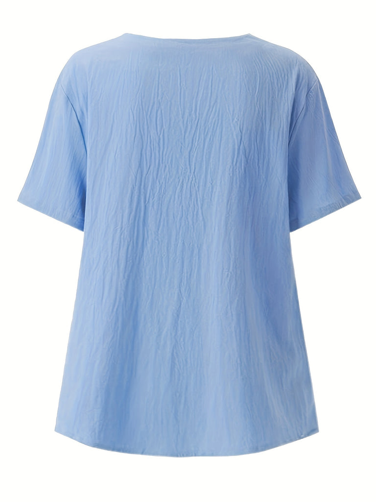 Romildi Dandelion Print Blouse, Casual Crew Neck Short Sleeve Blouse For Spring & Summer, Women's Clothing