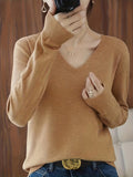 Romildi Long Sleeve Knitted Top, V Neck Elegant Casual Top, Women's Clothing