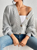 Romildi Solid Button Down Cable Knit Cardigan, Casual Long Sleeve Drop Shoulder Sweater, Women's Clothing