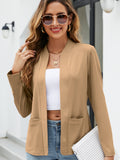 Romildi Solid Open Front Blazer, Casual Long Sleeve Pocket Blazer, Women's Clothing