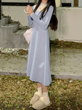 Romildi Contrast Trim Midi Dress, Casual Long Sleeve Dress For Spring & Fall, Women's Clothing