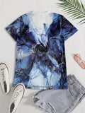 Romildi Marble Print V Neck T-Shirt, Casual Short Sleeve T-Shirt For Spring & Summer, Women's Clothing