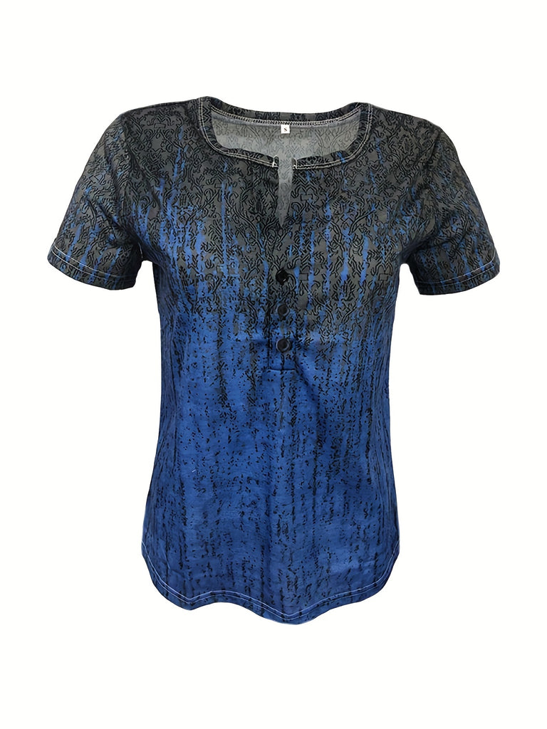 Romildi Paisley Print Notched Neck T-Shirt, Casual Short Sleeve T-Shirt For Spring & Summer, Women's Clothing