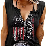 Romildi Women's USA Flag Print Tank Top, Casual Sleeveless V Neck Top, Casual Every Day Tops, Women's Clothing