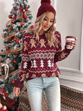 Elegant Women's Christmas Pullover Sweater with Reindeer and Tree Motif, Crew Neck Long Sleeve Knit, Acrylic Color Block Festive Top for Fall/Winter