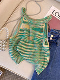 romildi Rainbow Stripe Knit Tank Top, Vacation Style Crew Neck Sleeveless Top For Spring & Summer, Women's Clothing