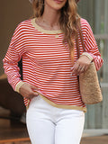 romildi  Women's Sweater Contrast Striped Crew Neck Side Stripe Pullovers