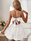 Bow Decor Tiered Cami Dress, Elegant Spaghetti Strap Dress, Women's Clothing