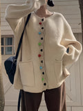 Romildi Button Front Knitted Cardigan, Casual Long Sleeve Cardigan With Pockets For Fall & Winter, Women's Clothing