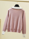 Romildi Long Sleeve Shirt Collar Sweater, Spring & Fall Elegant Casual Warm Sweater, Women's Clothing