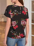 Romildi Retro Floral Print T-Shirt, Short Sleeve Crew Neck Casual Top For Spring & Summer, Women's Clothing