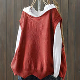 Romildi Solid Crew Neck Knitted Vest, Casual Sleeveless Loose Sweater, Women's Clothing