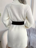 Romildi Turtleneck Solid Sweater Dress, Casual Long Sleeve Bodycon Dress, Women's Clothing