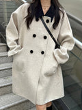 Romildi Double Breasted Dual Pockets Coat, Long Sleeve Lapel Coat For Fall & Winter, Women's Clothing