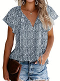 Romildi V Neck Flutter Sleeve Blouse, Loose Casual Top For Summer & Spring, Women's Clothing