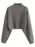 Romildi Long Sleeve Drop Shoulder Sweater, Loose Solid Casual Sweater, Women's Clothing