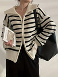 Romildi Long Sleeve Striped Cardigan, Zip Up Casual Sweater, Women's Clothing