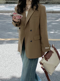 Romildi Double Breasted Lapel Blazer, Elegant Long Sleeve Blazer For Spring & Fall, Women's Clothing