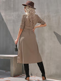 Romildi Solid Button Front Dress, Elegant Long Sleeve Belted Lapel Dress, Women's Clothing