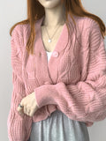 Romildi Button Front Knit Cardigan, Elegant Solid Long Sleeve Sweater, Women's Clothing