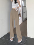 Romildi Solid Draped Straight Leg Pants, Casual High Waist Loose Suit Pants, Women's Clothing