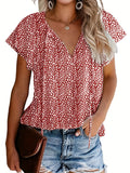 Romildi V Neck Flutter Sleeve Blouse, Loose Casual Top For Summer & Spring, Women's Clothing