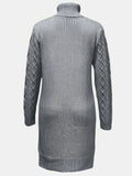 Romildi Solid Turtleneck Split Knitted Dress, Elegant Long Sleeve Dress For Fall & Winter, Women's Clothing