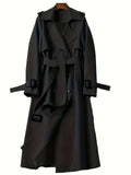 Romildi Double Breasted Trench Coat, Casual Lapel Long Sleeve Outerwear, Women's Clothing