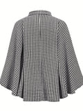 RomildiHoundstooth Print Cape Top, Casual Tie Front Loose Outerwear, Women's Clothing