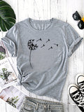 Romildi Romildi Dandelion Print Crew Neck T-Shirt, Casual Short Sleeve T-Shirt For Spring & Summer, Women's Clothing