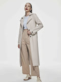 Romildi Solid Faux Leather Double Lapel Long Sleeve Trench Coat, Fashion Fall Winter Overcoat, Women's Clothing
