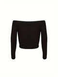 Romildi Solid Off Shoulder Slim T-Shirt, Versatile Long Sleeve T-Shirt For Spring & Fall, Women's Clothing