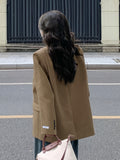 Romildi Double Breasted Lapel Blazer, Elegant Long Sleeve Blazer For Spring & Fall, Women's Clothing