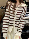 Romildi Long Sleeve Striped Cardigan, Zip Up Casual Sweater, Women's Clothing