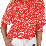 Romildi Romildi Summer Puff Sleeve Blouse, Half Sleeve Crew Neck Casual Top, Women's Clothing